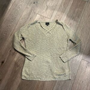 LUMIERE v neck knit sweater with crisscross detail, size medium